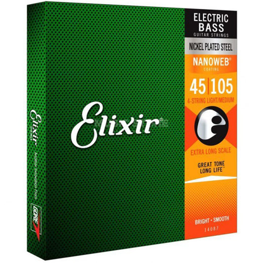 Elixir 14087 Nanoweb Medium or Extra Long Scale Electric Bass Guitar String (45-105)