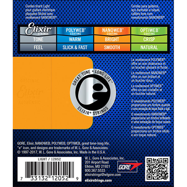 Elixir 12052 Nanoweb Electric Guitar String Nickel Plated Steel Light Bright Smooth (10-46)