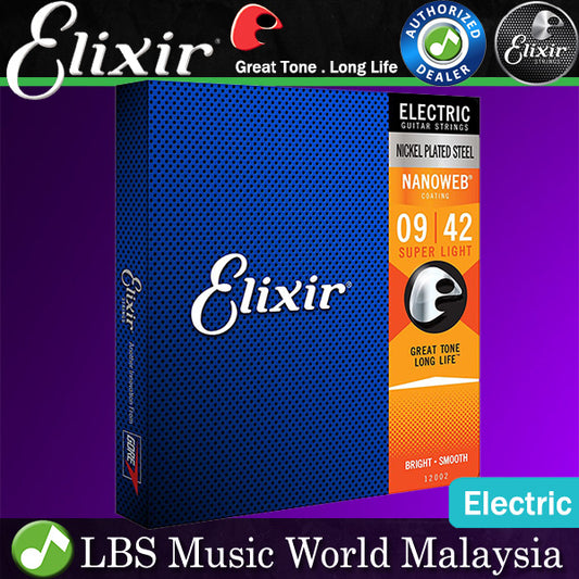 Elixir 12002 Nanoweb Electric Guitar String Nickel Plated Steel Super Light (9-42)