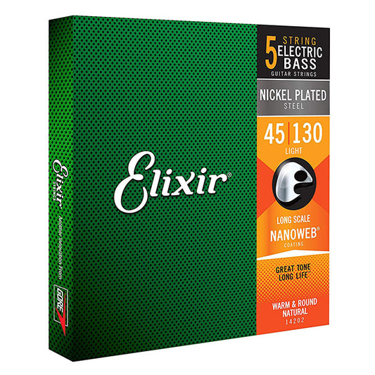 Elixir 14202 Nanoweb 5 String Electric Bass Guitar Nickel Plated Steel Long Scale (45-130)