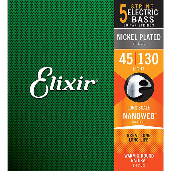 Elixir 14202 Nanoweb 5 String Electric Bass Guitar Nickel Plated Steel Long Scale (45-130)