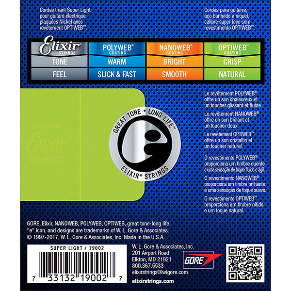 Elixir 19002 Optiweb Electric Guitar String Nickel Plated Steel Super Light (09-42)