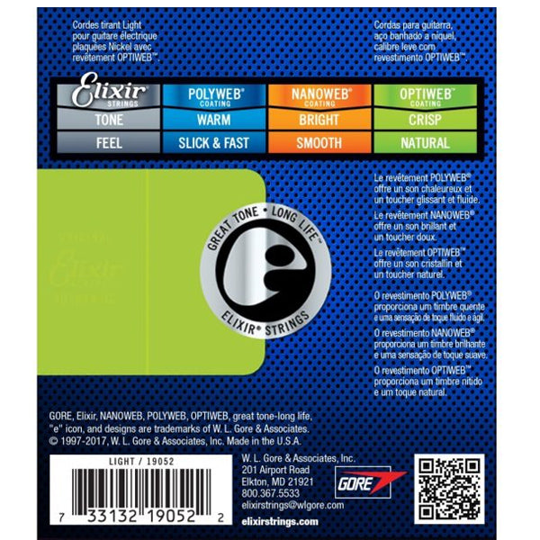 Elixir 19052 Optiweb Electric Guitar String Nickel Plated Steel Light Crisp Natural (10-46)