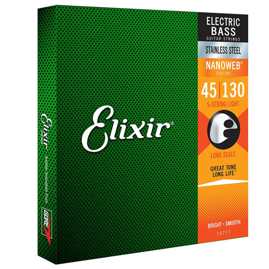 Elixir 14777 Nanoweb 5 Bass String Medium With Light B Long Scale Stainless Steel (45-130)
