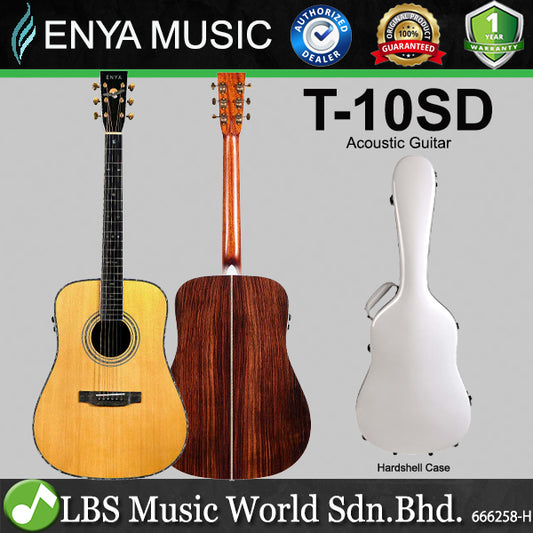 Enya T-10SD 41 Inch Dreadnought Solid Sitka Spruce Top Acoustic Guitar with Hardshell Case (T 10SD 10SDE)
