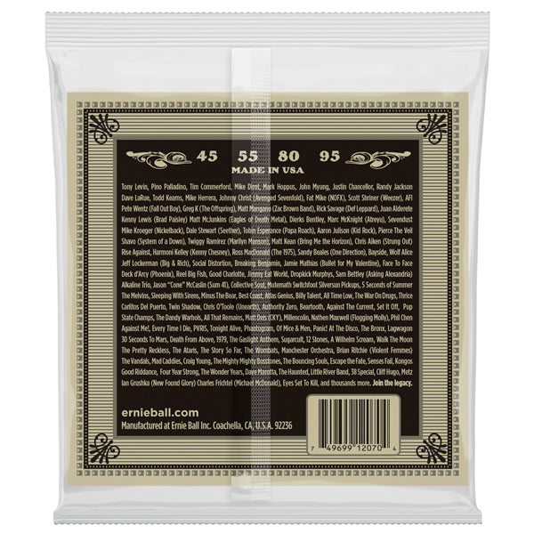 Ernie Ball 2070 Earthwood Phosphor Bronze Acoustic Bass Guitar Strings (45-95)