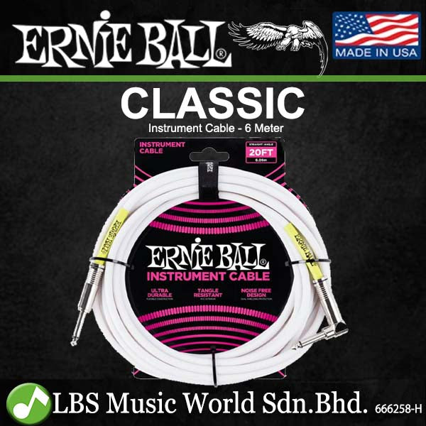 Ernie Ball Classic Instrument Cable for Guitar, Digital Drum, Piano and Keyboard 20Ft (6046 6047)
