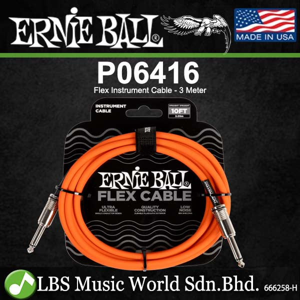 Ernie Ball Flex 10Ft Flex Straight to Straight Instrument Cable - 3 Meter (6412 6413 6414 6415 6416)