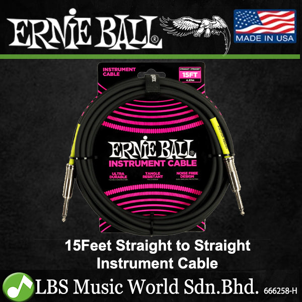 Ernie Ball Classic Series Instrument Cable Straight For Electric Bass Acoustic Guitar (6048 6399)