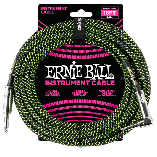 Ernie Ball 5 Meter Braided Straight to Right Angle Instrument Cable for Electric Acoustic Bass Guitar- (6082 6083 6084 6085 6086)