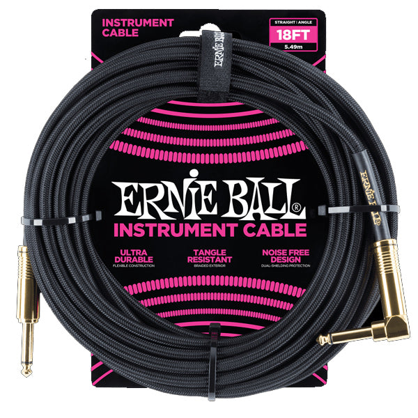 Ernie Ball 5 Meter Braided Straight to Right Angle Instrument Cable for Electric Acoustic Bass Guitar- (6082 6083 6084 6085 6086)