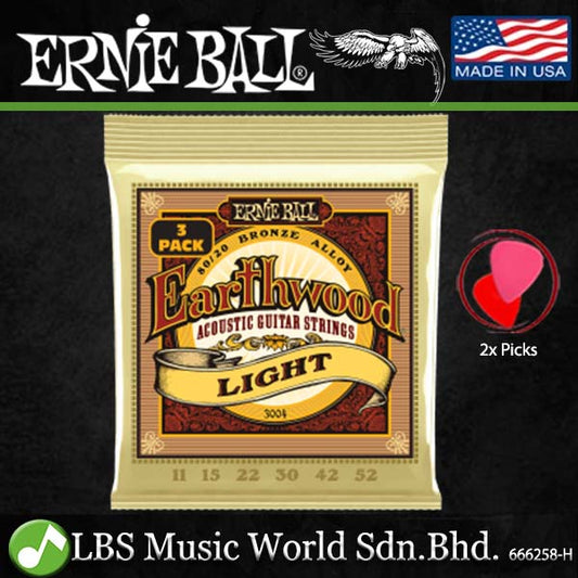 Ernie Ball 3004 Earthwood Light 80/20 Bronze Acoustic Guitar String 3 Pack (11-52)