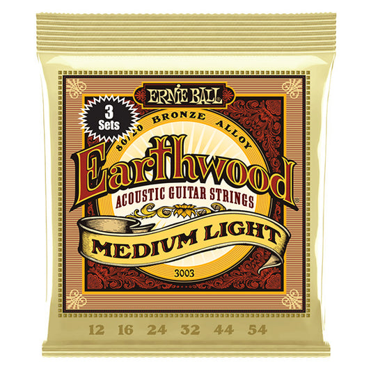 Ernie Ball 3003 Earthwood Medium Light 80/20 Bronze Acoustic Guitar String 3 Pack (12-54)