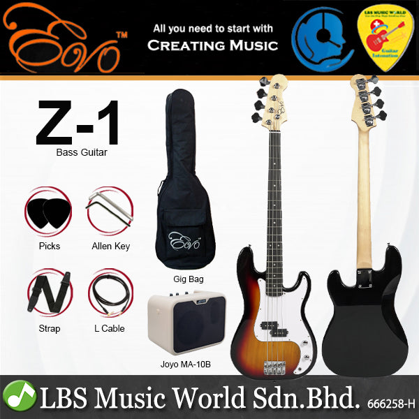 Evo Z-1 4 String Precision Bass Guitar Rosewood Fingerboard with Amplifier Package (Z1)