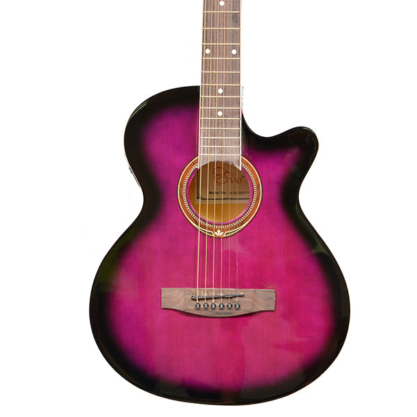 EVO SF38CEQ Purple Acoustic Guitar With Pickup 38 Inch Beginner Guitar Pick Up Student Guitar Free Bag String Pick Strap