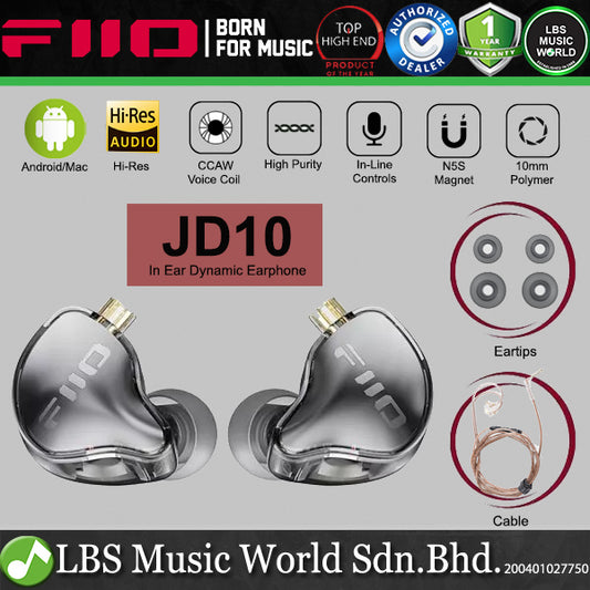 Fiio JD10 Dynamic In Ear Monitor Non Detachable Cable Earphone