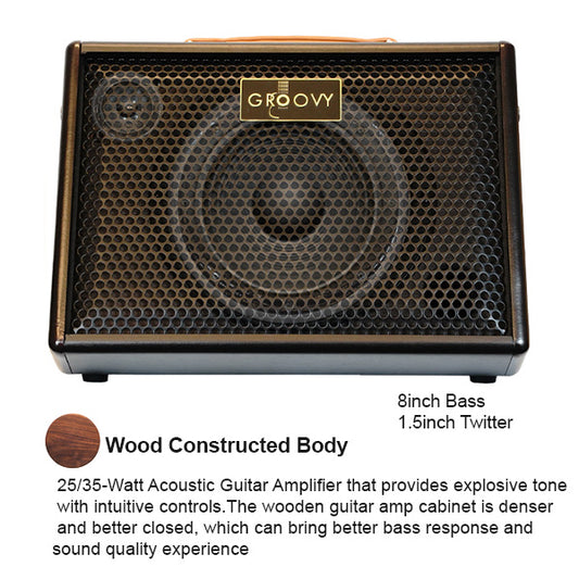 Groovy BM25 Class D Portable Bluetooth Monitor Speaker Amp Acoustic Guitar Amplifier with Build in Battery (BM 25)