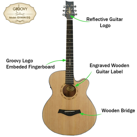 Groovy GV40NEQ 40" Concert Acoustic Electric Guitar with ALT-1 Pickup Package Natural (GV Series)