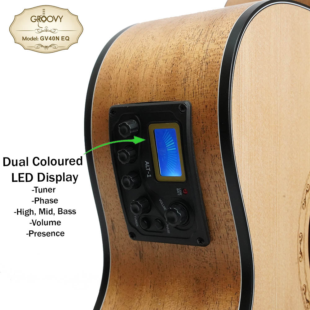 Groovy GV40NEQ 40" Concert Acoustic Electric Guitar with ALT-1 Pickup Package Natural (GV Series)