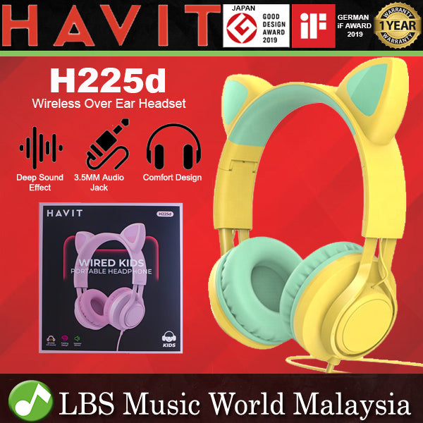 HAVIT H225D Wired Over Ear Headphone with Built In Headset Mic and Cat Design