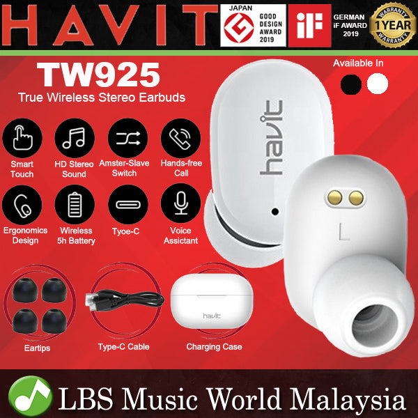 HAVIT TW925 True Wireless Earbud Bluetooth Earphone with Built in Mic and Smart Touch In Ear Headphones