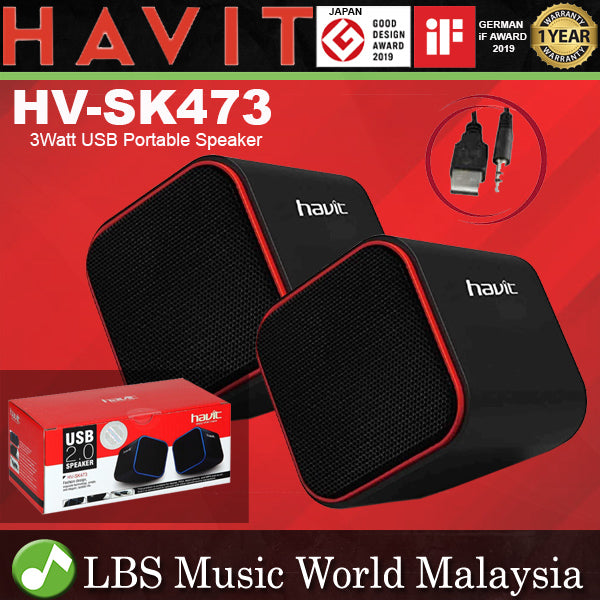 HAVIT HV-SK473 3 Watt USB Portable Mini Speaker with USB or 3.5mm Output - Pair (HVSK473 HV SK473)