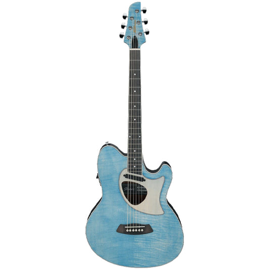 Ibanez TCM50FM Maple Top Talman Double Cutaway Body Acoustic Electric Guitar - Open Pore Denim Blue