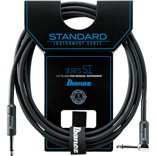 Ibanez SI10L 3 Meter Instrument Cable Straight and Right Angled Plugs for Guitar Keyboard Bass (SI10 L)