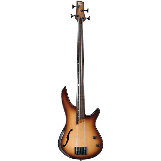 Ibanez SRH500F 4 String Hollow Body Fretless Electric Bass Guitar with Piezo Pickup - Natural Browned Burst Flat