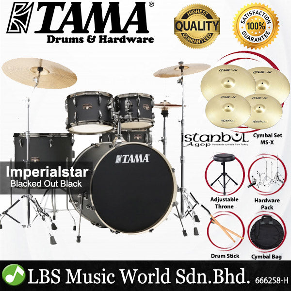 Tama Imperialstar IE52KH6W 5 Piece Drum Set with Istanbul Agop MS-X Cymbal Set - 22 Inch Bass Drum (Imperial Star)