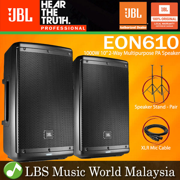 JBL EON610 1000W 10 Inch Two Way Multipurpose Powered Speaker with