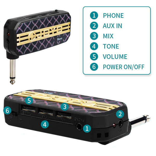 Joyo JA-03B Bass Guitar Headphone Practise Headphone Amplifier Mini Effect Amp (JA30B JA 30B)