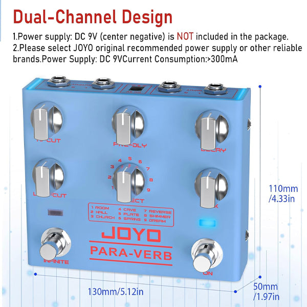 JOYO R-31 PARA-VERB Stereo Reverb Guitar Effect Pedal (R31)