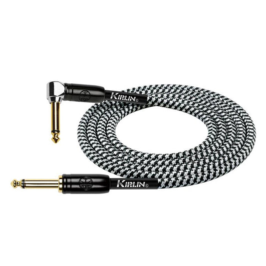 Kirlin IW-242BCG/BKB Original Gold Tip Woven Instrument Cable for Electric Acoustic Guitar Keyboard Bass Amplifier - Black White