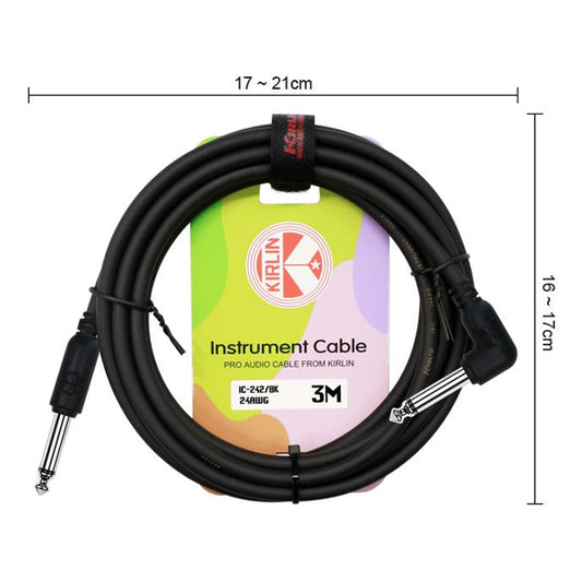 Kirlin Cable IC-242 6 Meter Mono Right Angle L Plug Instrument Cable For Electric Acoustic Bass Guitar Speaker Amp Keyboard Drum Amplifier - Black