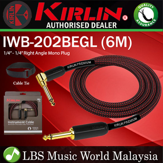Kirlin IWB-202BEGL 6 Meter Premium Plus Gold Jack Woven Instrument Cable For Electric Acoustic Bass Guitar Speaker Amp Keyboard Drum Amplifier