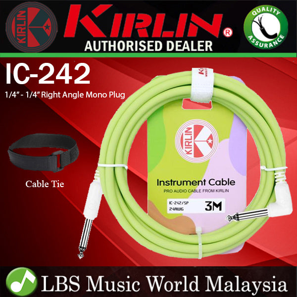 Kirlin Cable IC-242 3 Meter Mono Right Angle L Plug Instrument Cable For Electric Acoustic Bass Guitar Speaker Amp Keyboard Drum Amplifier