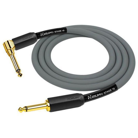 Kirlin IP-182BEGL /GA Stage L Right Angle Gold Plated Instrument Cable For Electric Acoustic Bass Guitar Amplifier - Gray