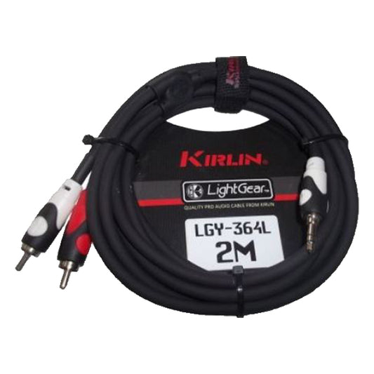 Kirlin LGY-364L 3.5mm TRS to Dual RCA Stereo Tip Ring LightGear Y Audio Adapter Cable Jack - 2 Meter Black