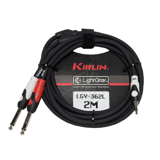 Kirlin LGY-362L 3.5mm TRS to Dual 1/4 Inch Mono 6.35mm Tip Ring LightGear Y Audio Cable Jack Adapter - 2 Meter Black
