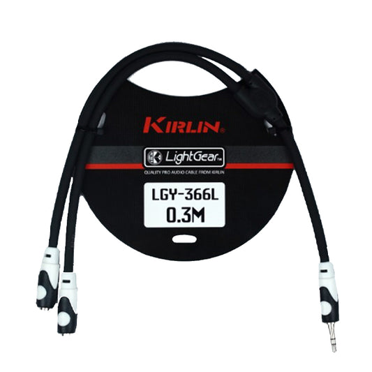 Kirlin LGY-366L 3.5mm TRS to Dual 3.5mm TRS Audio Cable Jack LightGear Y Cable For Headphone Earphone Extension Adapter - 0.3 Meter Black