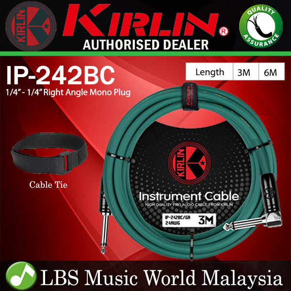 Kirlin Cable IP-242BC Mono Plug Instrument Cable for Electric Guitar Amp Keyboard Bass Amplifier Drum - Green