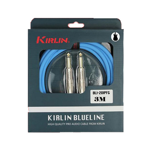 Kirlin BLI-201PFG /BE 3 Meter BlueLine Gold Plated Instrument Cable For Electric Acoustic Bass Guitar Speaker Amp Keyboard Drum Amplifier - Blue