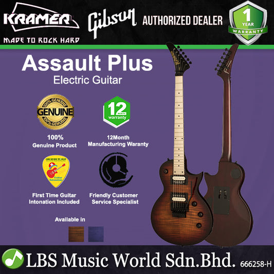 KRAMER Assault Plus Les Paul Body Flame Top Veneer Electric Guitar HH Pickup with Maple Fingerboard and Tremolo