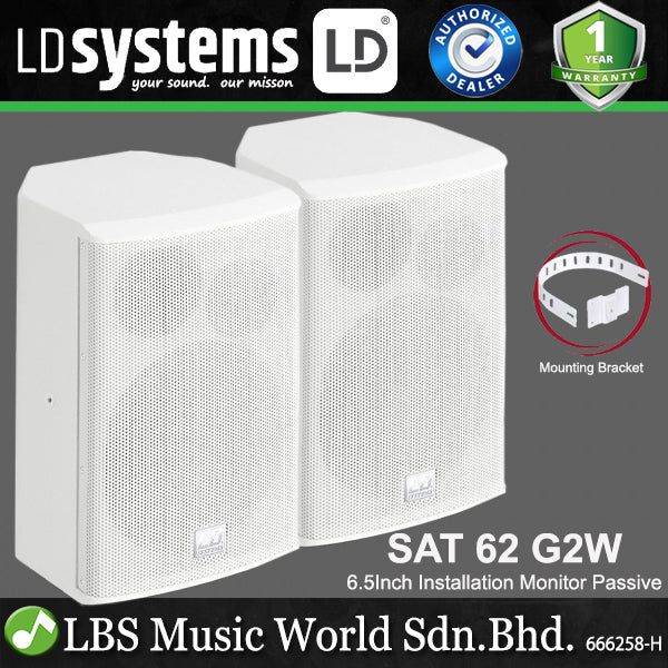 LD Systems SAT 62 G2 80 Watt 6.5 Inch Installtion Monitor Passive Wall Mounted Loudspeaker - Pair (SAT62G2 SAT62 G2)