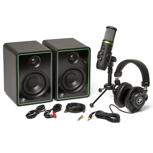Mackie Creator Bundle with EM-USB Microphone, CR3-X Monitors, MC-100 Headphone and Mic Stand (EM USB / CR3X / MC100)