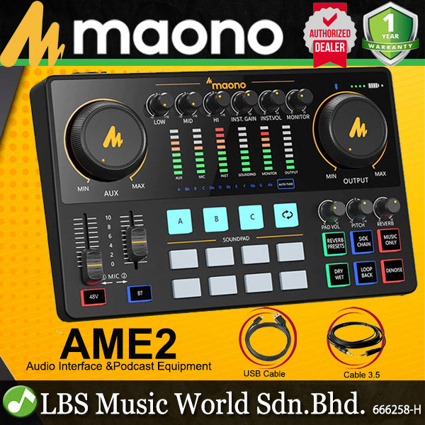 Maono Maonocaster AME2 Audio Interface and Podcast Mixer Built in Preamp (E2 AME2 Gen2)