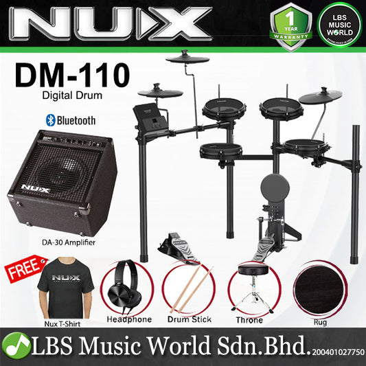 NUX DM-110 5 Piece Digital Electronic Drum Set With Kick Pedal Package (DM110 DM1)