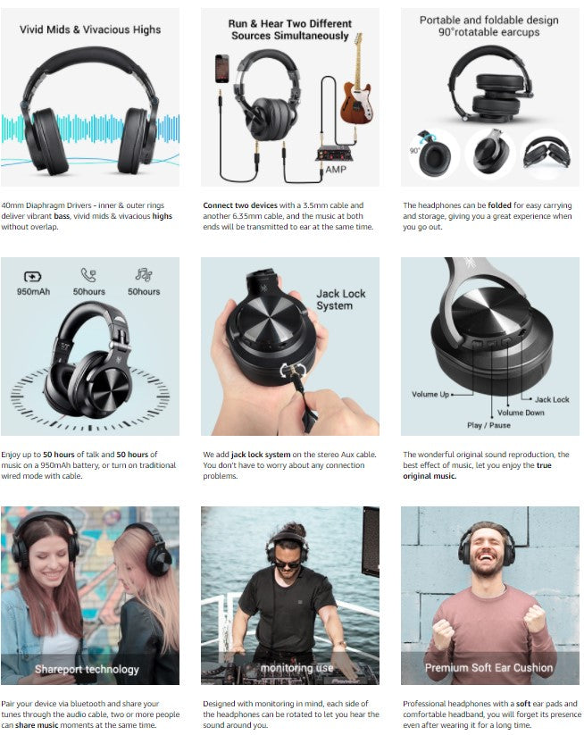 OneOdio Fusion A70 Bluetooth Wireless Over Ear Headphones for Studio DJ Headphone - Red (A 70)