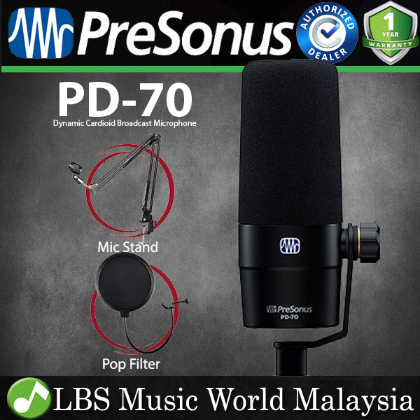 Presonus PD-70 Dynamic Cardioid Broadcast Microphone for Podcast and Streaming Mic (PD70 PD 70)
